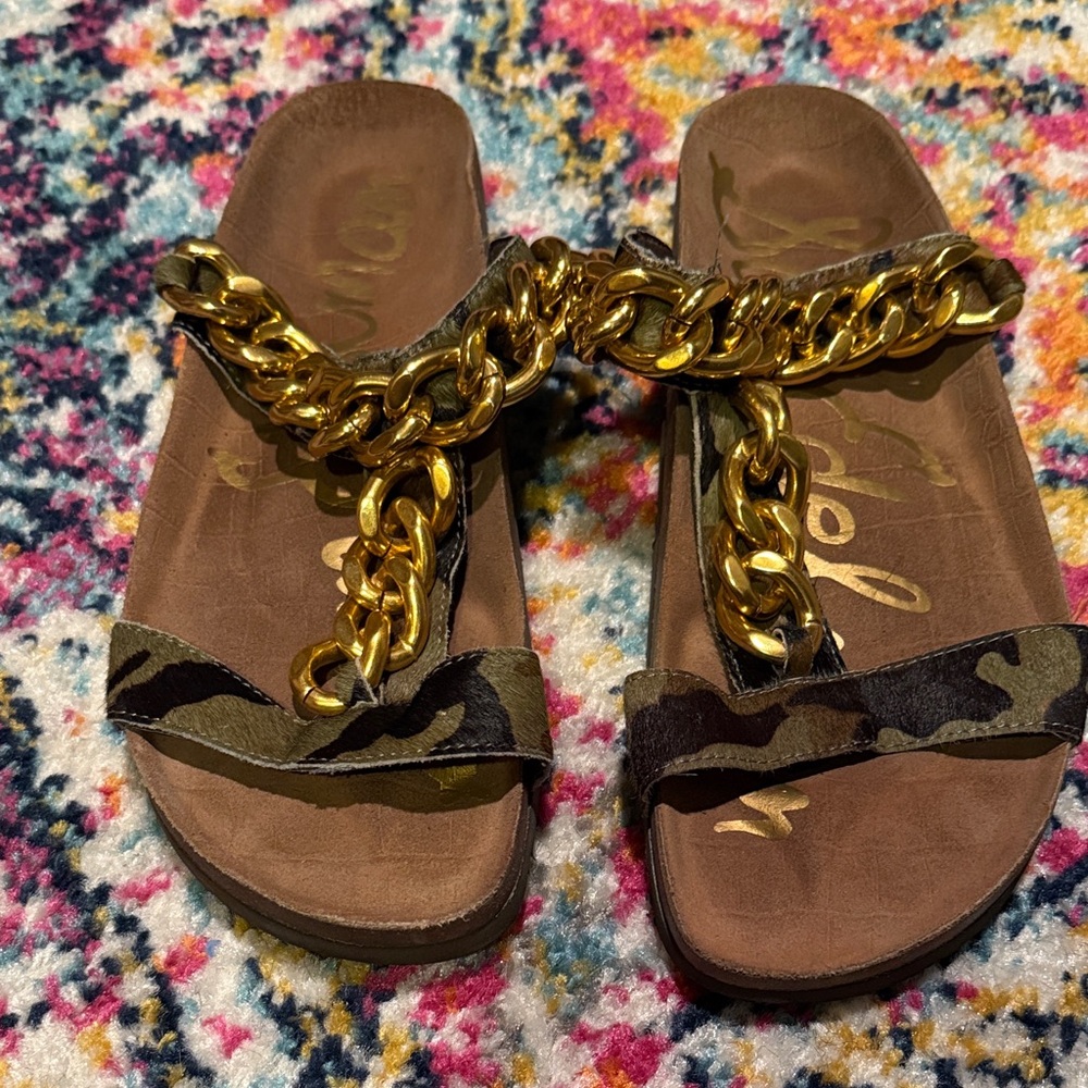 Sam Edelman Camo and Gold Chain Sandals